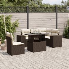 Salon de jardin avec coussins 6 pcs marron résine tressée