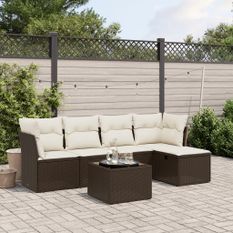 Salon de jardin avec coussins 6 pcs marron résine tressée