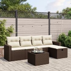 Salon de jardin avec coussins 6 pcs marron résine tressée