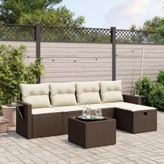 Salon de jardin avec coussins 6 pcs marron résine tressée