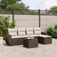 Salon de jardin avec coussins 6 pcs marron résine tressée