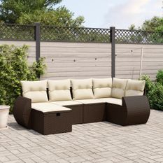 Salon de jardin avec coussins 6 pcs marron résine tressée