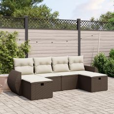 Salon de jardin avec coussins 6 pcs marron résine tressée