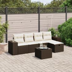 Salon de jardin avec coussins 6 pcs marron résine tressée