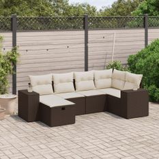 Salon de jardin avec coussins 6 pcs marron résine tressée