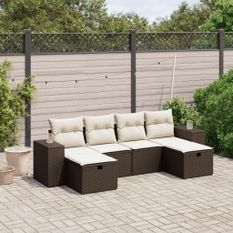 Salon de jardin avec coussins 6 pcs marron résine tressée