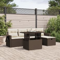 Salon de jardin avec coussins 6 pcs marron résine tressée