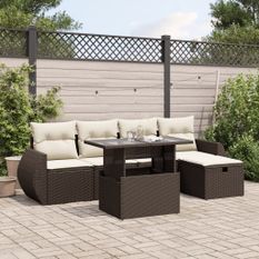 Salon de jardin avec coussins 6 pcs marron résine tressée