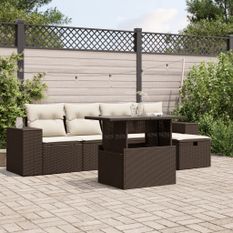 Salon de jardin avec coussins 6 pcs marron résine tressée