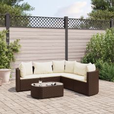 Salon de jardin avec coussins 6 pcs marron résine tressée