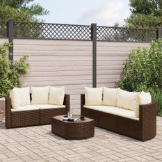 Salon de jardin avec coussins 6 pcs marron résine tressée