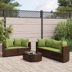 Salon de jardin avec coussins 6 pcs marron résine tressée