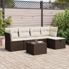 Salon de jardin avec coussins 6 pcs marron résine tressée