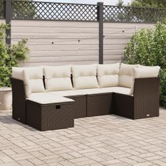 Salon de jardin avec coussins 6 pcs marron résine tressée