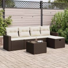 Salon de jardin avec coussins 6 pcs marron résine tressée