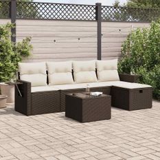 Salon de jardin avec coussins 6 pcs marron résine tressée