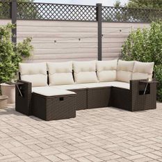 Salon de jardin avec coussins 6 pcs marron résine tressée