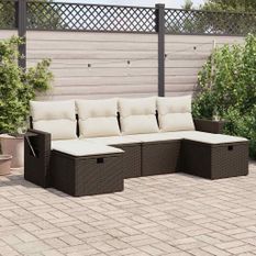 Salon de jardin avec coussins 6 pcs marron résine tressée