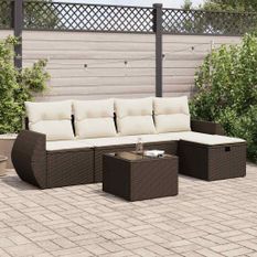 Salon de jardin avec coussins 6 pcs marron résine tressée