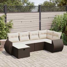 Salon de jardin avec coussins 6 pcs marron résine tressée