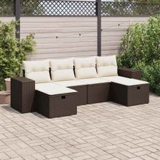 Salon de jardin avec coussins 6 pcs marron résine tressée