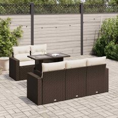 Salon de jardin avec coussins 6 pcs marron résine tressée