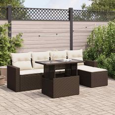 Salon de jardin avec coussins 6 pcs marron résine tressée