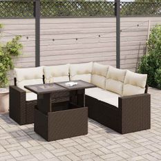 Salon de jardin avec coussins 6 pcs marron résine tressée