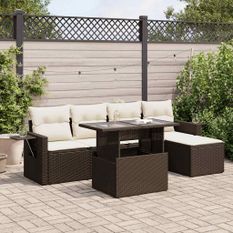 Salon de jardin avec coussins 6 pcs marron résine tressée