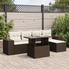 Salon de jardin avec coussins 6 pcs marron résine tressée