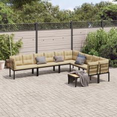 Salon de jardin avec coussins 6 pcs noir acier enduit de poudre