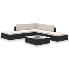 Salon de jardin avec coussins 6 pcs résine tressée noir