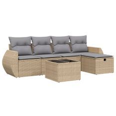 Salon de jardin avec coussins 6pcs mélange beige résine tressée