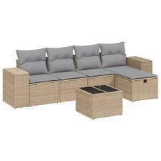Salon de jardin avec coussins 6pcs mélange beige résine tressée