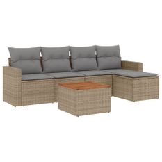 Salon de jardin avec coussins 6pcs mélange beige résine tressée