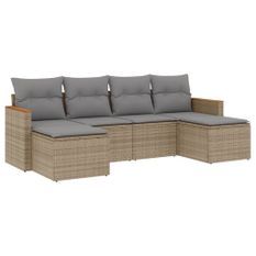 Salon de jardin avec coussins 6pcs mélange beige résine tressée