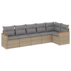 Salon de jardin avec coussins 6pcs mélange beige résine tressée