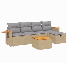 Salon de jardin avec coussins 6pcs mélange beige résine tressée