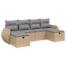 Salon de jardin avec coussins 6pcs mélange beige résine tressée