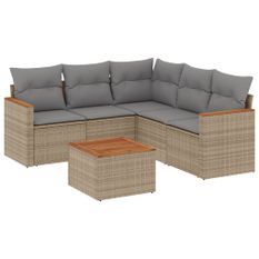 Salon de jardin avec coussins 6pcs mélange beige résine tressée
