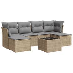 Salon de jardin avec coussins 7 pcs beige résine tressée