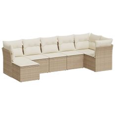 Salon de jardin avec coussins 7 pcs beige résine tressée