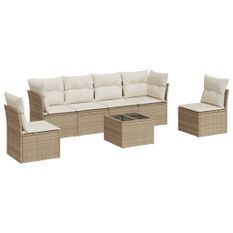 Salon de jardin avec coussins 7 pcs beige résine tressée