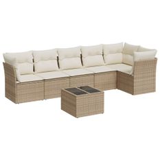 Salon de jardin avec coussins 7 pcs beige résine tressée