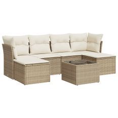 Salon de jardin avec coussins 7 pcs beige résine tressée