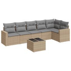 Salon de jardin avec coussins 7 pcs beige résine tressée