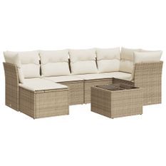 Salon de jardin avec coussins 7 pcs beige résine tressée