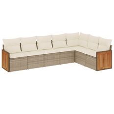 Salon de jardin avec coussins 7 pcs beige résine tressée