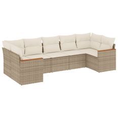 Salon de jardin avec coussins 7 pcs beige résine tressée