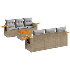 Salon de jardin avec coussins 7 pcs beige résine tressée
